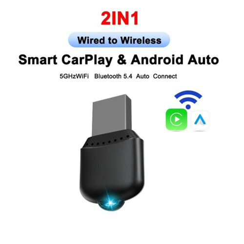 Wireless CarPlay and Android Auto Adapter Plug and    Box Wired to Wireless Auto Connect Adapter for Car 2