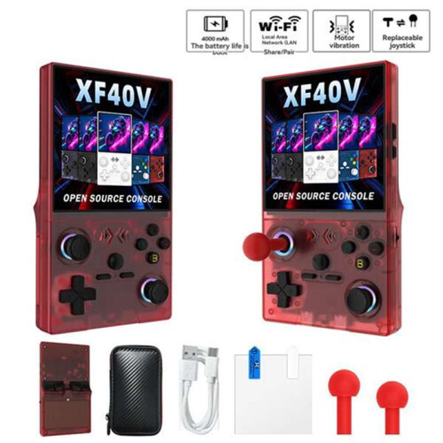 Console de Videogame Portátil XF40V com Tela IPS de 4 Polegadas, Sistema Operacional Linux, Wi-Fi, Gamepad, Efeitos de Luz RGB e Suporte para Mais de 2