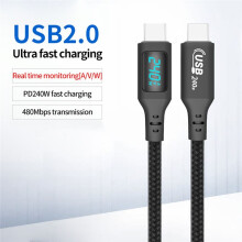 240W Type C to USB C Cable with LED Display PD3.1 Fast Charging Charger Cord for Common Models of Mobile Phones 1.5m