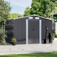 Garden Sanctuary 8.5x8.5ft Apex Roof Metal Garden Shed w Sliding door& Vents, Anthracite