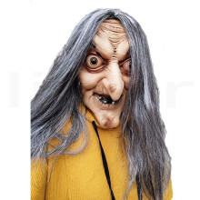 Effrayant Vieux Masque de SorcièRe Latex avec Cheveux Halloween Grimace Costume de FêTe Cosplay Masques Accessoires