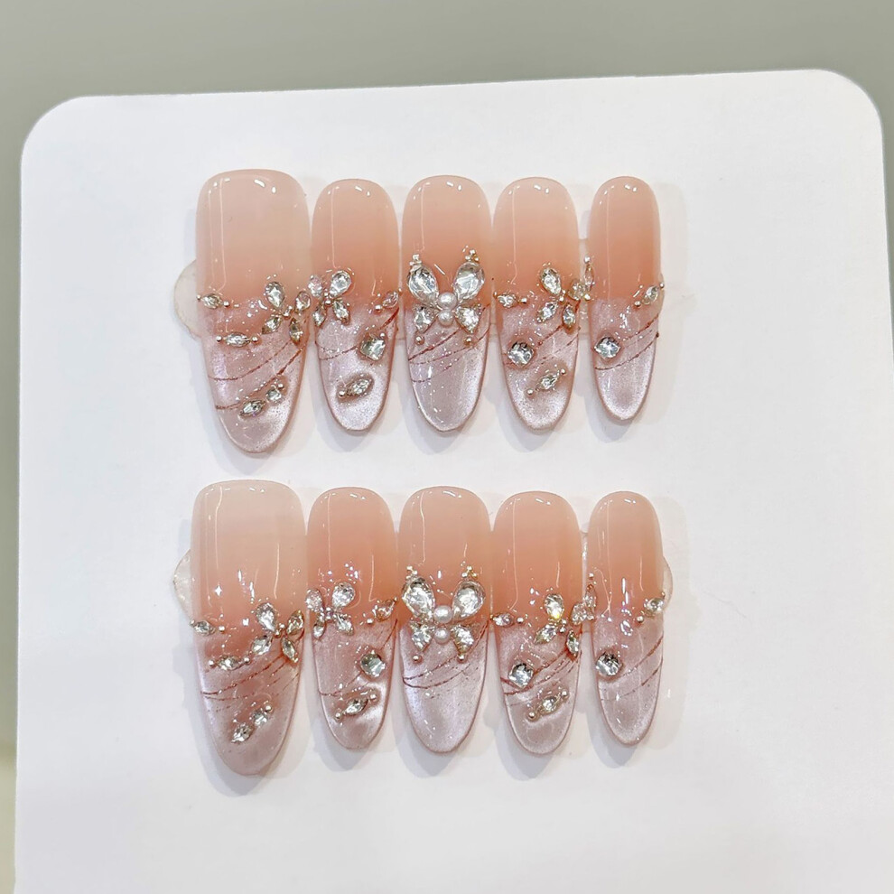 Roc-Electron (S) 10Pcs Glossy Cat Eye False Nails Reusable Diy