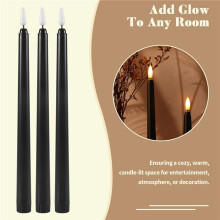 6Pcs Flameless Black Taper Candles Flickering with 10-Key Remote Timer, Battery Operated LED Candlesticks Window Candles