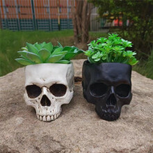 Gartendekoration für Draußen, Halloween-Totenkopf-Dekoration, Sukkulenten-Blumentopf, Gothic-Dekoration für Zuhause, Schwarz