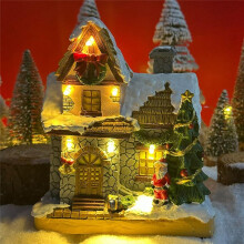 Christmas Village Hut Warm Light Christmas House Battery Powered Christmas Decorations Snowman Scene Decoration Gifts