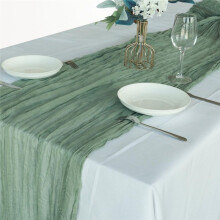 Chemin de Table en Tissu de Fromage Vert Sauge Country Tulle Tissu de Fromage Chemin de Table Décoration 90x300 cm
