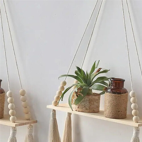 Prateleira Boho Decor Prateleiras Na Parede Decoração de Madeira para Quarto Sala A 2
