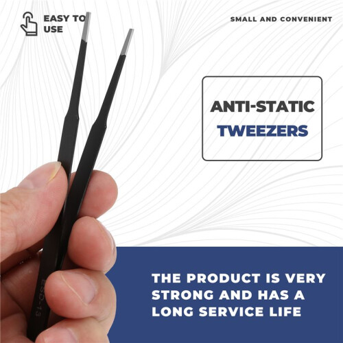 Anti-static Flat Square Tip Stainless Steel Straight Tweezers 4.7" Long Black 1