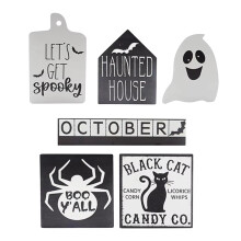6Pcs Halloween Tier Tray Decorations PVC Spooky Tier Shelf Decoration Autumn Tiered Tray Decoration Home Partys Supplies
