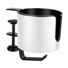 Desk Cup Holder Table Universal Adjustable Pgraded Arm Clamp Nonslip Storage Rack Clip Coffee Bottles with Hook White