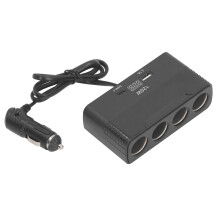 Car Power Splitter with 4 Sockets Voltage Display USB Type C Port Multi Outlet