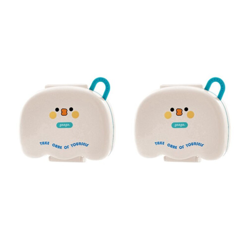 2pcs Round Portable Plastic Medicine Box Cute Cartoon Sealed Moisture-Proof Multi-Compartment Storage
