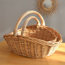Willow Fruit Picnic Basket Rattan Egg Basket Kitchen Storage Basket Bamboo Portable Vegetable Basket Storage Basket L