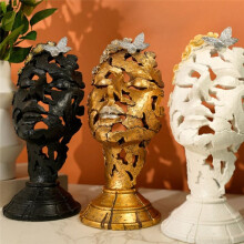 European Retro Abstract Human Face Hollow Mask Ornaments Home Porch Living Room Decoration Resin Crafts White