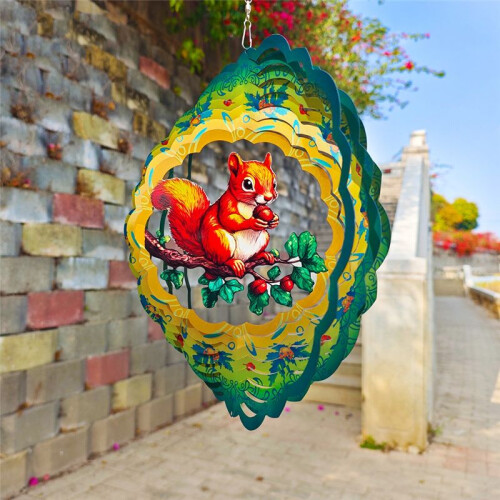 Wind Spinner Outdoor, Amarelo e Verde Squirrel Wind Chime Mandala Hanging Wind Spinners para Decoração Interna e Externa 2
