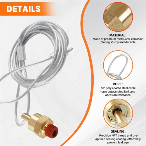 Conector de Plugue de Válvula de Drenagem de Tanque de Ar 5PCS com Cabo de 60 Polegadas, Cabo de Válvula de Drenagem de Compressor de Ar para 1