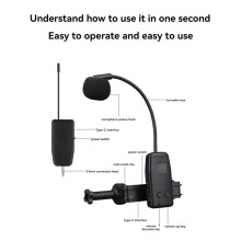 2.4G Wireless Long Clip Microphone System Clip over Instrument Receiver Transmitter Sound Live Meeting