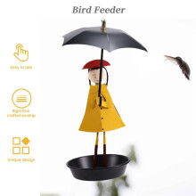 Bird Bath Hanging Bird Feeding Girl with Umbrella Tray Patio Garden Decoration Outdoor Gardening Outdoor Decoration