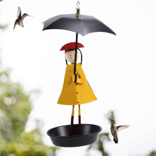 Bird Bath Hanging Bird Feeding Girl with Umbrella Tray Patio Garden Decoration Outdoor Gardening Outdoor Decoration