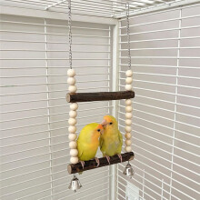Vogelschommel voor Twee Vogels, Houten Vogelschommel met Speelgoedbel, Hangende Schommel, Zitschommel voor Kleine Vogels en Papegaaien (15 Cm)