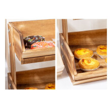 2-Tier Wooden Fruit Basket,Multipurpose Kitchen Storage for Vegetables, Bread,Rustic Vintage Style Food Container White