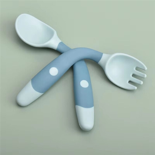 Silicone & PP Children'S Training Tableware Set - Soft Twist Fork and Spoon for Learning to Eat