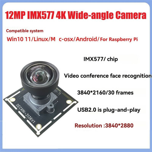 12MP IMX577 USB 2.0 Camera Module 118 Slight Distortion 4K/30fps Wide-Angle for Video Conferencing Face Recognition