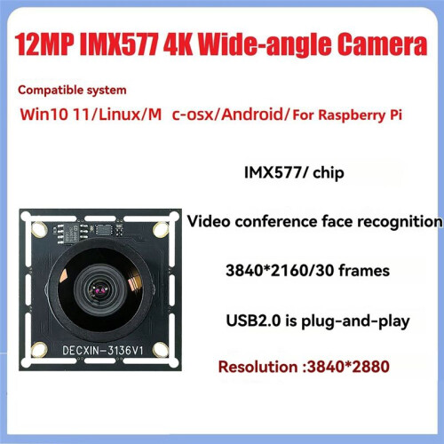 12MP IMX577 USB 2.0 Camera Module 95 Distortion-Free 4K/30fps Wide-Angle for Video Conferencing Face Recognition