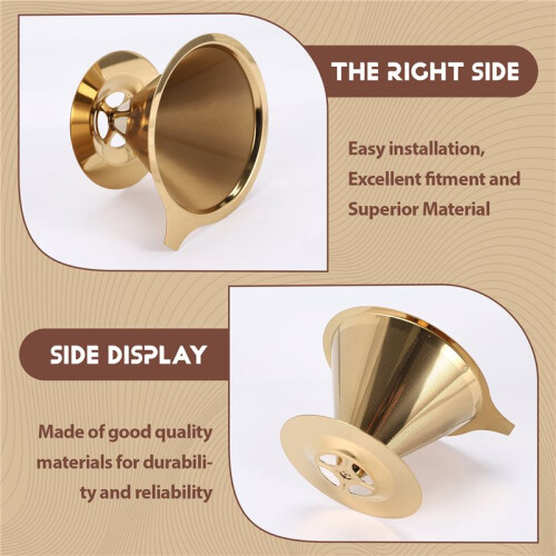 Double Wall Stainless Steel Titanium Gold Pour over Coffee Dripper Filter with Cup Stand and Handle 2