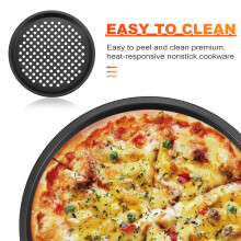 Plat une Pizza 2 PièCes, Acier au Carbone, AntiadhéSif, Plateau une Pizza avec Trous, 12 Pouces
