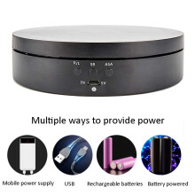 Présentoir de Plateau Tournant Rechargeable Noir, Vitesse de Rotation de 360 Degrés / Angle Réglable pour L'Affichage de Photographie / Bijoux