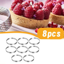 8Pack 16cm Circular Tart Rings with Holes Stainless Steel Fruit Pie Quiches Cake Mousse Mold Kitchen Baking Mould