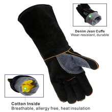 2pair Extreme Heat & Fire Resistant Gloves Leather with Stitching,Mitts Perfect Black 16 Inches & 14 Inches