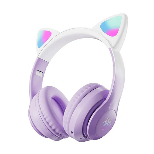2X Cute Cat Gradient Wireless Headsets LED Light  Headphones with Mic 2