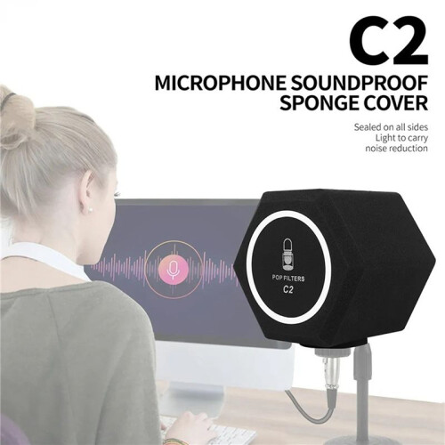 2X C2 Microphone -Filter Wind Shield Acoustic for Record Studios Mic Sound-Absorbing Foam Vocal Isolation 1