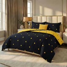 (Single, Black and Yellow Dotted) Reversible Polka Dot Duvet Cover Set - Brushed Microfiber Bedding with Pillowcases, Single Double King Super King