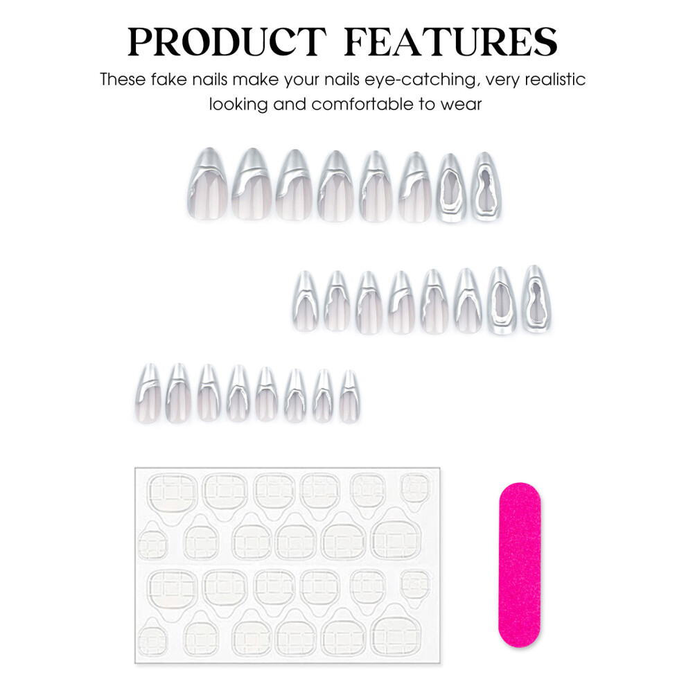 Penghui-Toys White Silver-Tip Fake Nails For Stylish Outfits