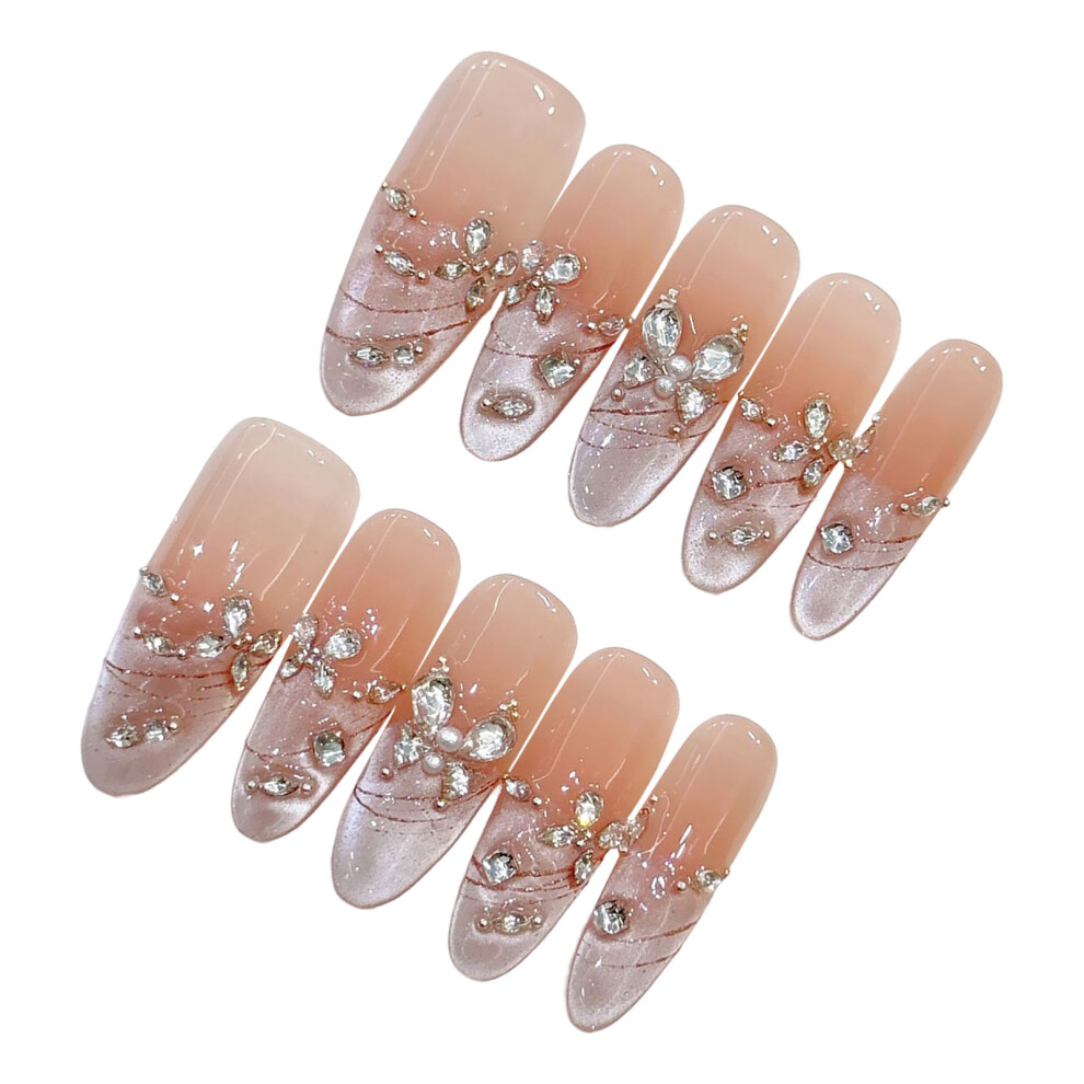 Penghui-Toys (Xs) 10Pcs Glossy Cat Eye False Nails, Reusable Diy