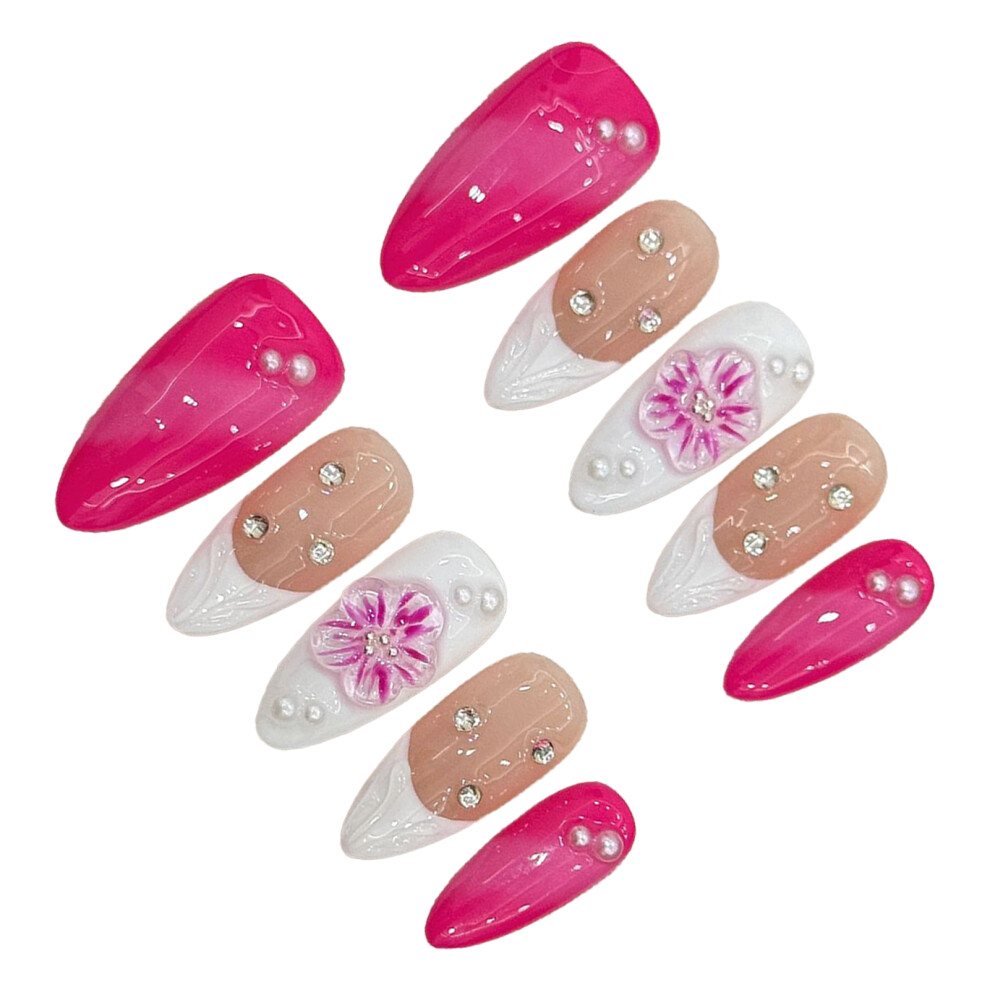 Penghui-Toys Pink (S) 10Pcs Floral False Nails - Nude&