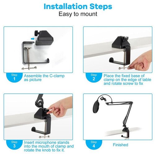 2X Heavy-Duty Table Mount Clamp, C Mounting Clamp Holder with Headset Hook Hanger