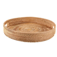 Plateau de Service Rond en Rotin Plateaux Ottomans DéCoratifs TisséS avec PoignéEs pour Table Basse Naturel (Grand)