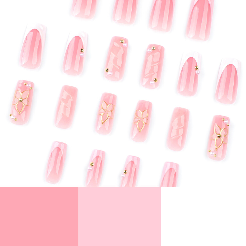 Hue-Grain 3D Glossy Pink Fake Nails, Zero Pressure Design