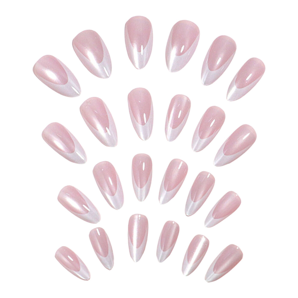 Penghui-Toys Pink 24Pcs French Tip False Nails, Odorless & Comfortable