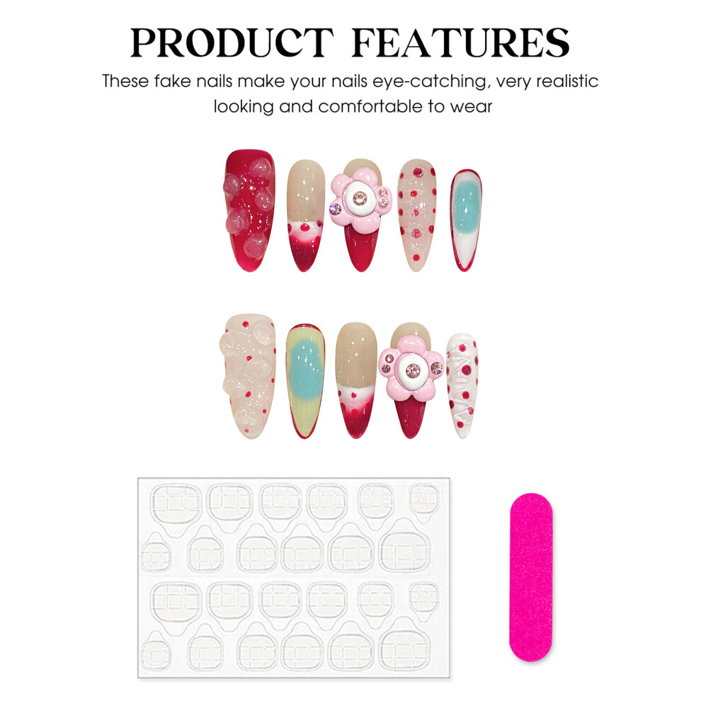 Penghui-Toys (Xs) Floral Resin Fake Nails - Nude & Red, Zero Pressure