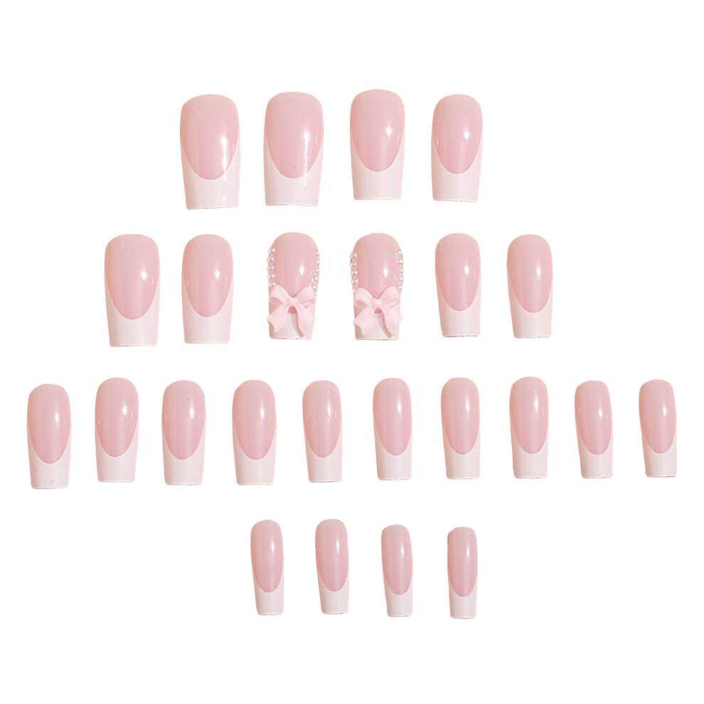 Hue-Grain French Tip Fake Nails - Pink & White, Chip-Proof