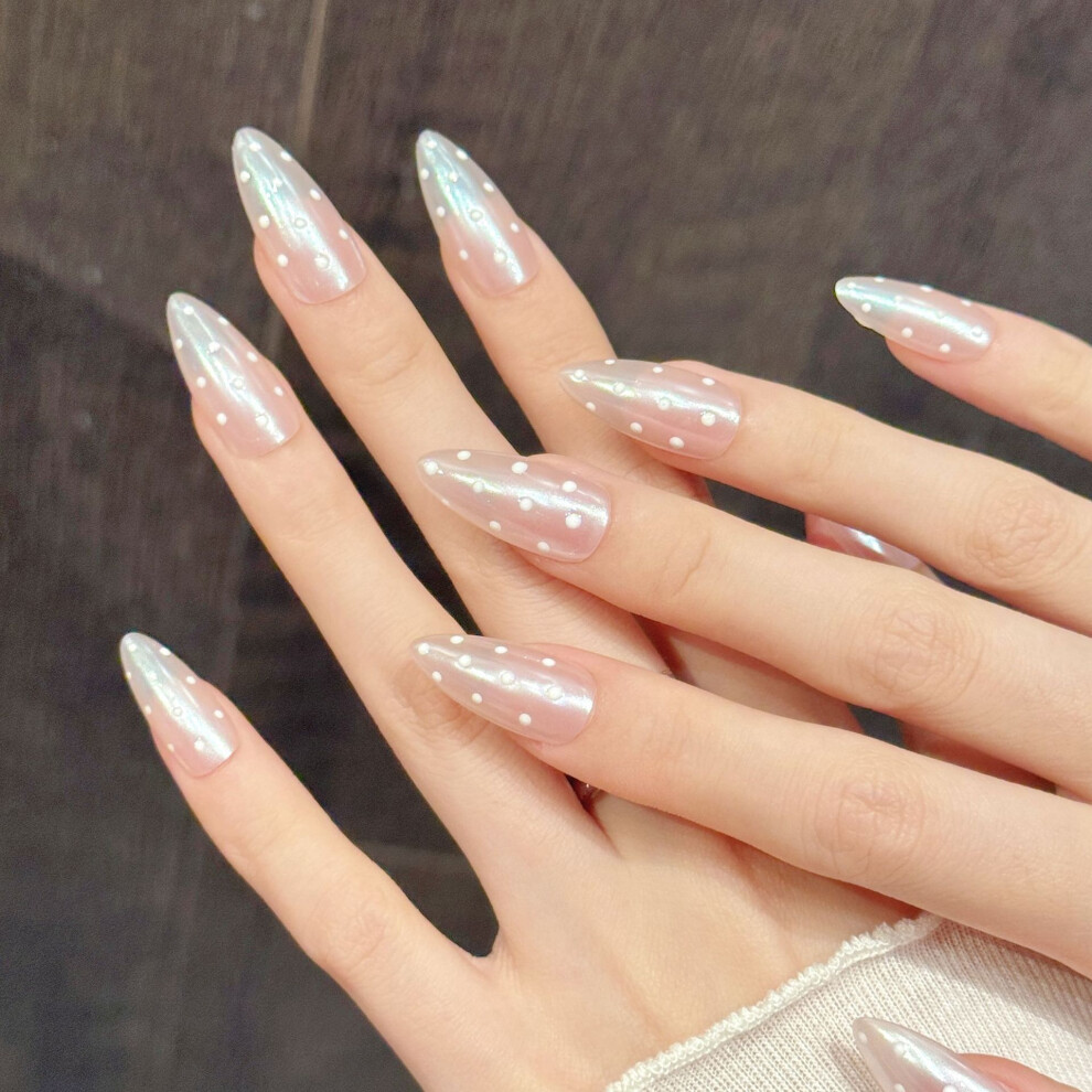 Penghui-Toys (Xs) 10Pcs Beige Pearl Press-On Nails, Reusable Acrylic Tips