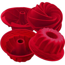 (Red) 2 pc Silicone Bundt Cake Pan Nonstick Fulted Gelatin Baking Mold, 2 Sizes,9 in diameter x 4deep,and 7.68in diameter x 3.07,Red