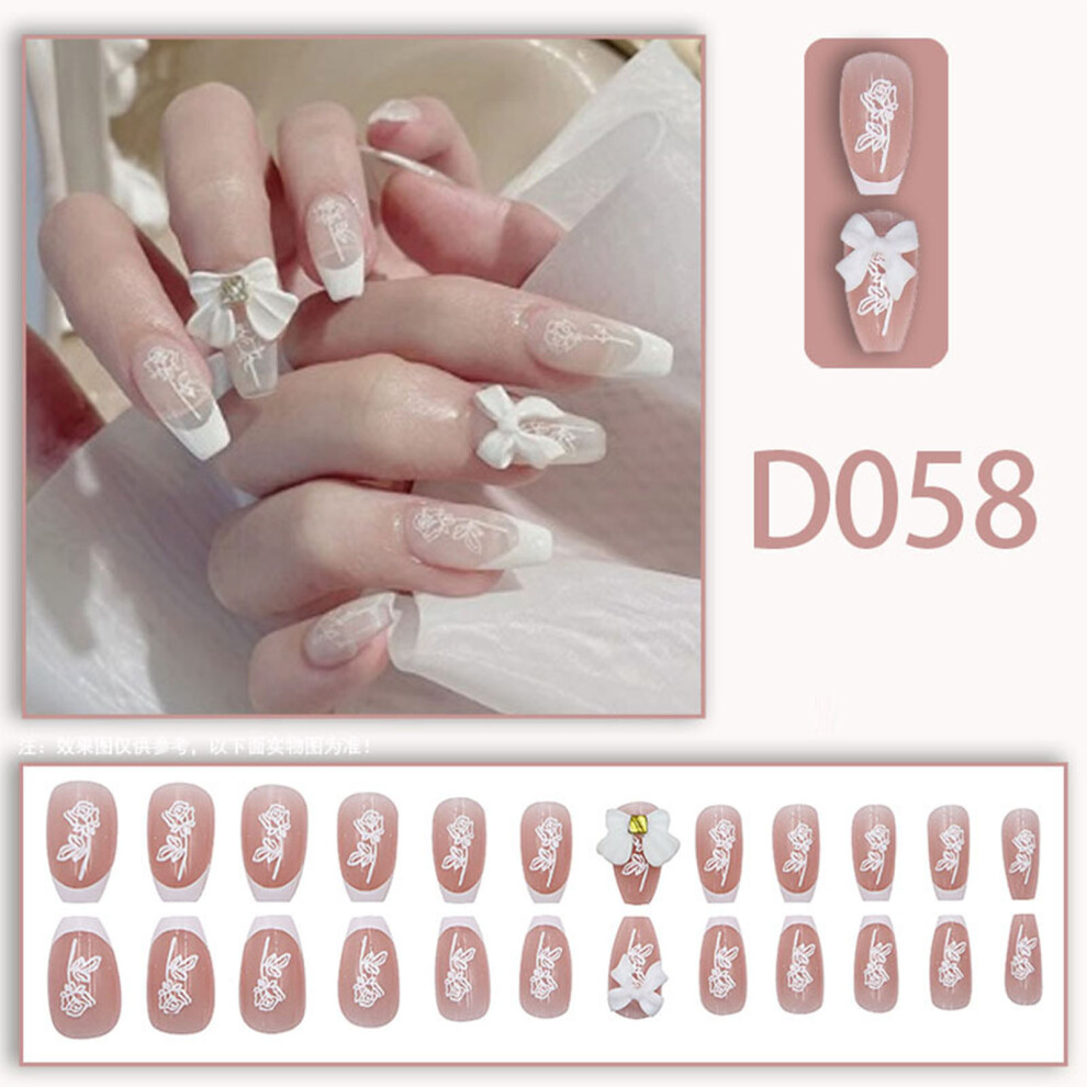 Hue-Grain (Standard) 24Pcs Rose Print Fake Nails, Easy Wear & No Splitting