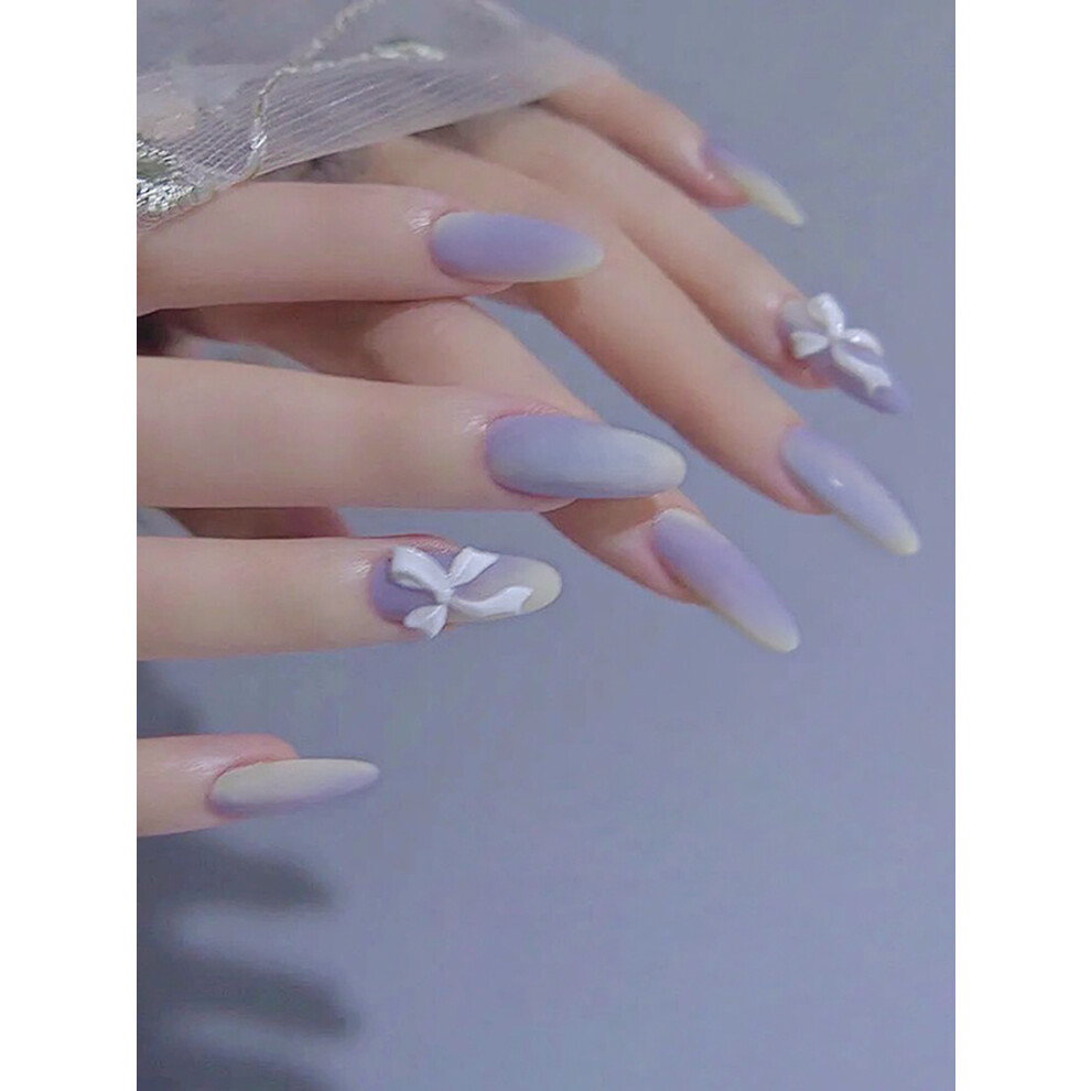 Penghui-Toys Purple False Nails With Bow Tie, Safe & Long Lasting