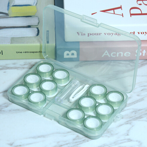 (Green) 6 Pack Clear Contact Lens Case Storage Kit